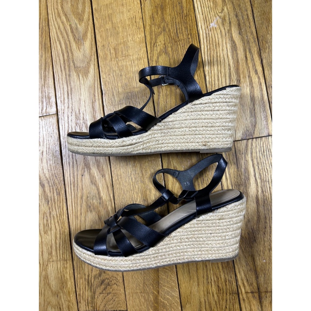 Rock &‎ Candy Black Strappy Espadrille Wedge Sandals Women Size 7.5
